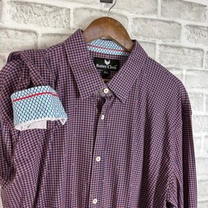 Butter Cloth Men 2XL Button Down Shirt Navy Orange Check Long Sleeve 100% Cotton